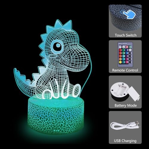 Dinosaur 3D LED Night Light - Remote & Touch Control, Multi-Color Dinosaur 02