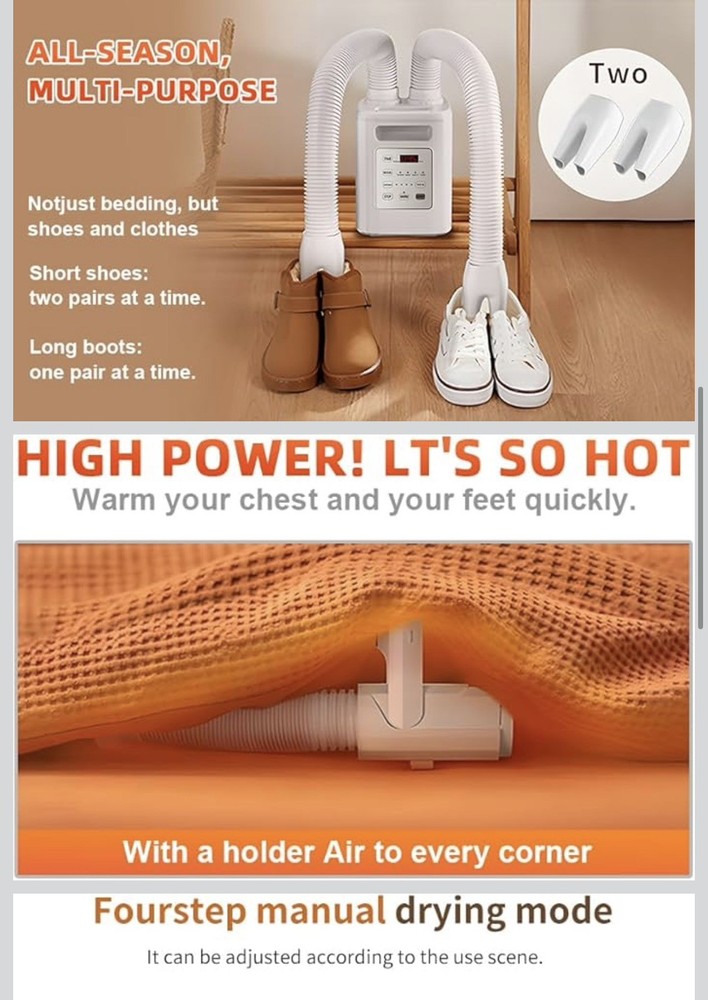 NEW Blanket Warmer Warm Air for Bed Drying Timer 4 Temps