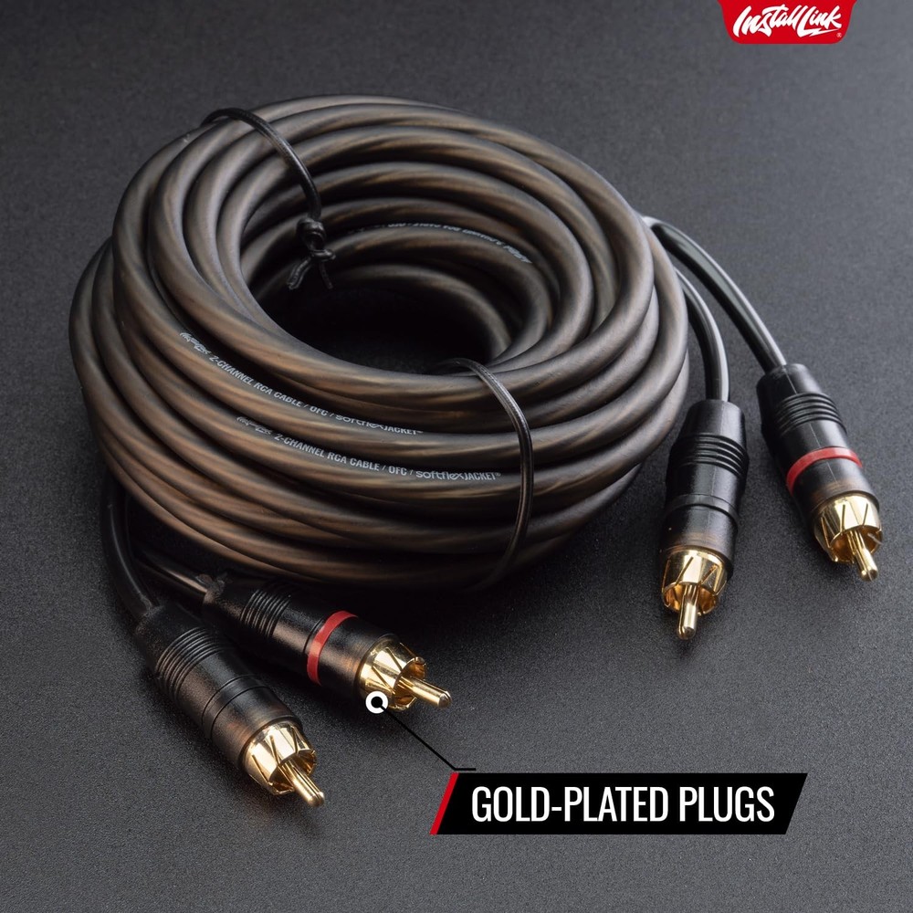 Install Link RCA Audio Cable for Subwoofer or Stereo Cable, 2-Channel, 20ft