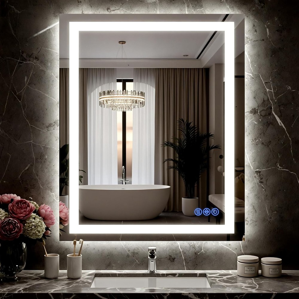 24"x32" LED Wall-Mounted Bathroom Mirror - Lighted & Dimmable Design