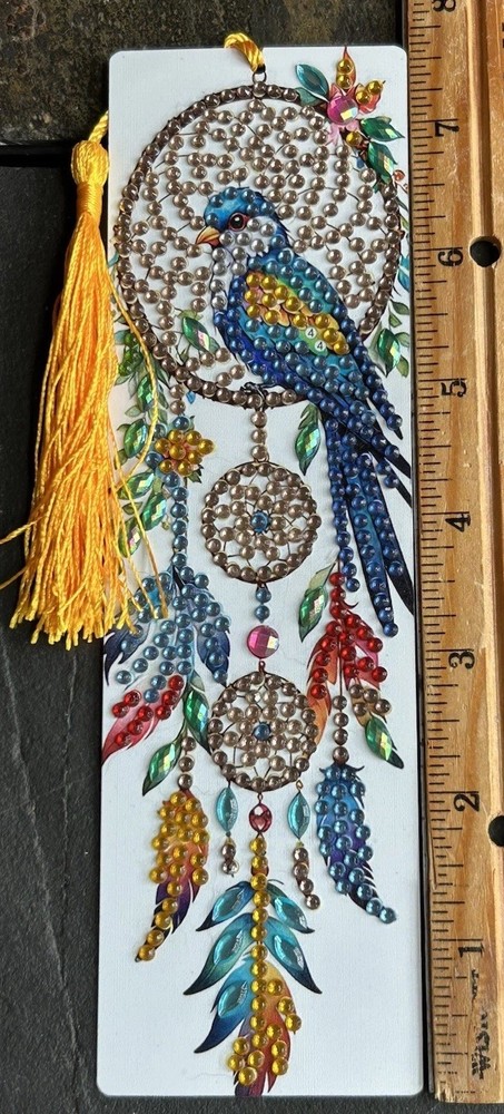 Handcrafted Diamond Art Design Bookmark With Tassel Thin  Plastic