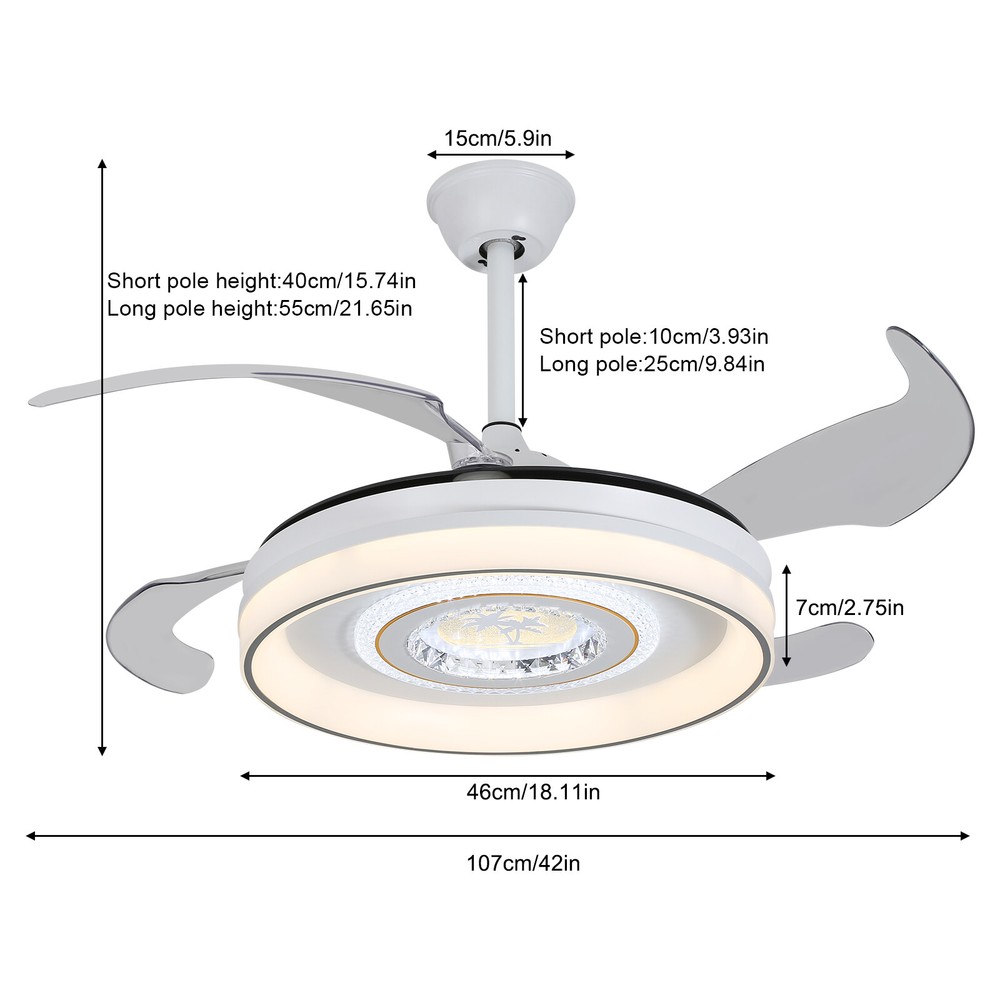 42in Modern Flush Mount Round Dimmable Ceiling Fan Light W/Remote White & Grey