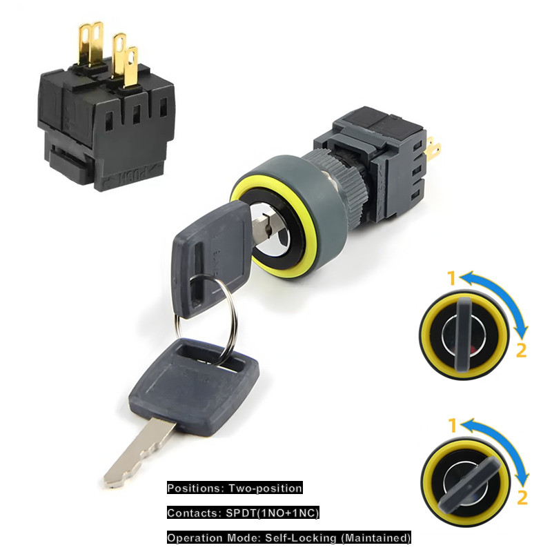 16mm IP54 5A Round Keylock Rotary Switch 2/3Position Power Selector Self-Locking