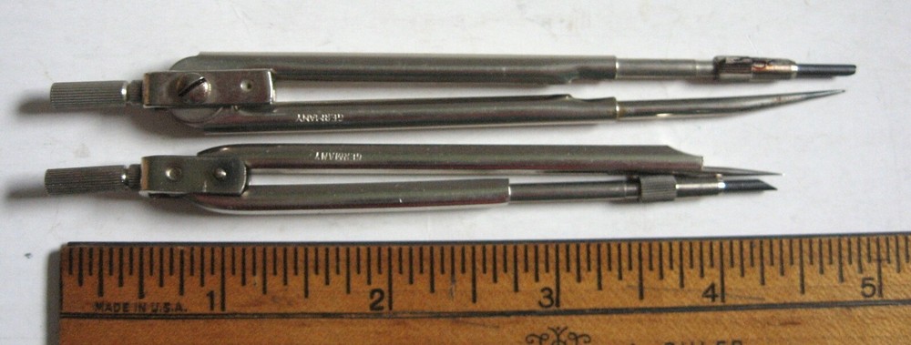 Set of Two Compass Drawing Tools - Germany - with Plastic Pouch