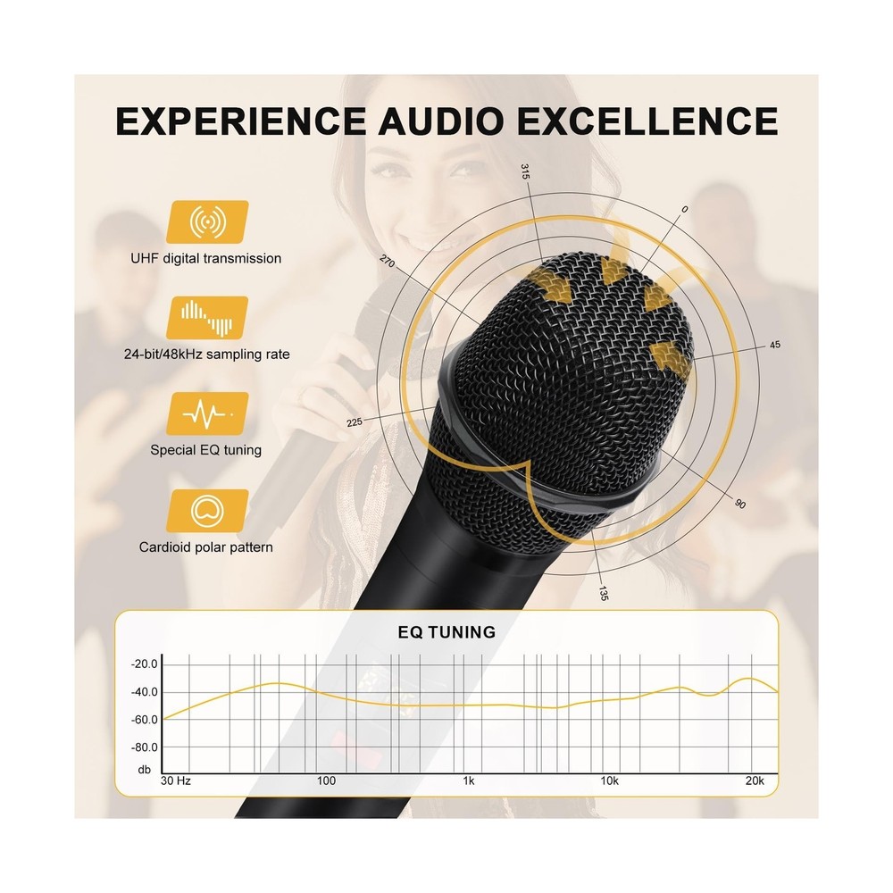 4-Channel Wireless Microphone System, UHF Compact Cordless Mic Set ... Fast Ship