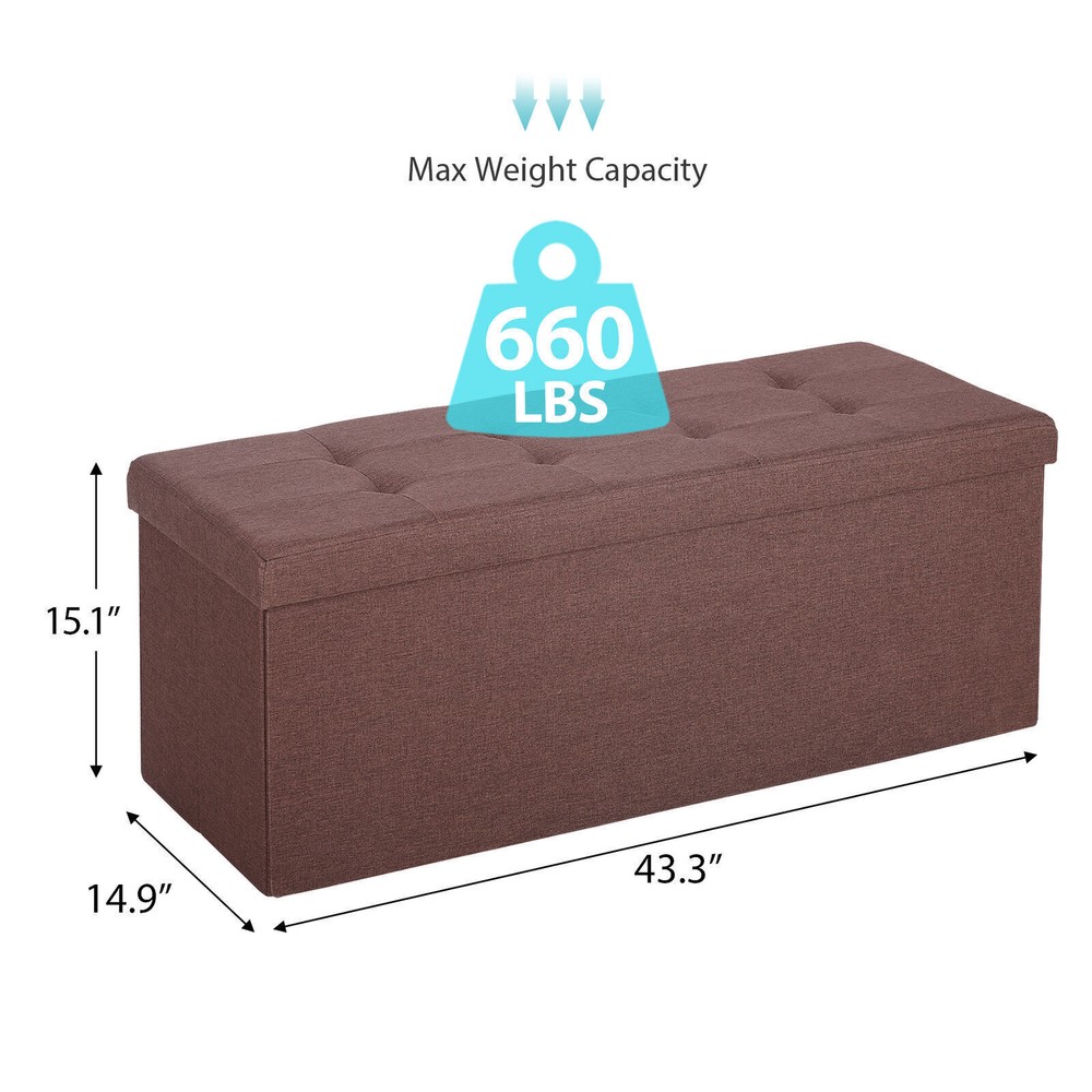 43" Folding Storage Ottoman Bench Storage Chest Soft Footrest Stool Spacious