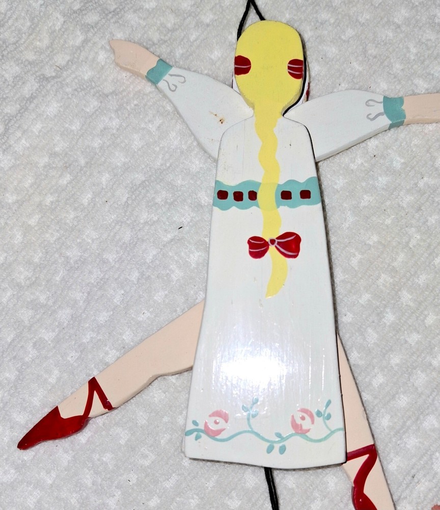 Vintage Pull String Toy Action Ballerina Dancer Ornament Jumping Jack