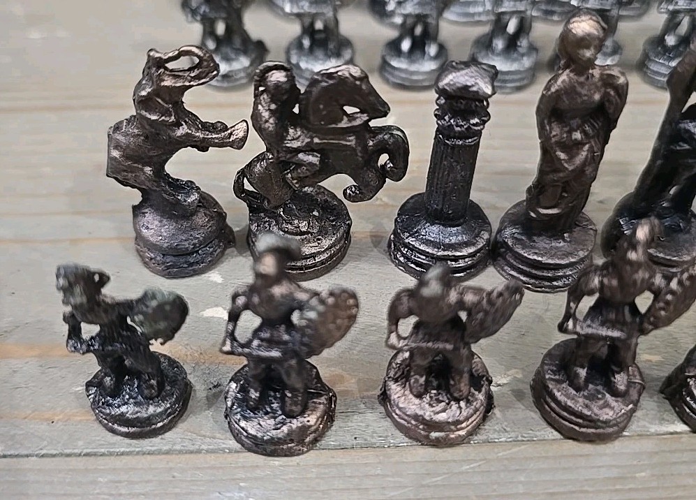 Solid Cast Metal Roman Chess Pieces - Complete 32pc Set - Elephant Rooks
