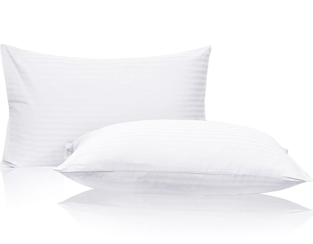 Standard Size Pillow Protector Zipper 2 Pack Egyptian Cotton Sateen Stripe Wh...
