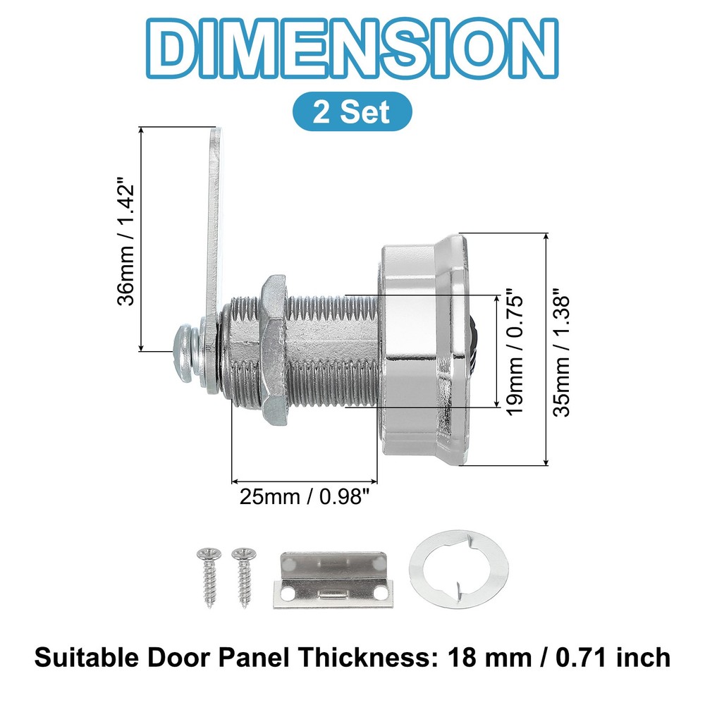 2Pcs 1" Combination Cabinet Cam Lock Cylinder Password Coded Lock Silver