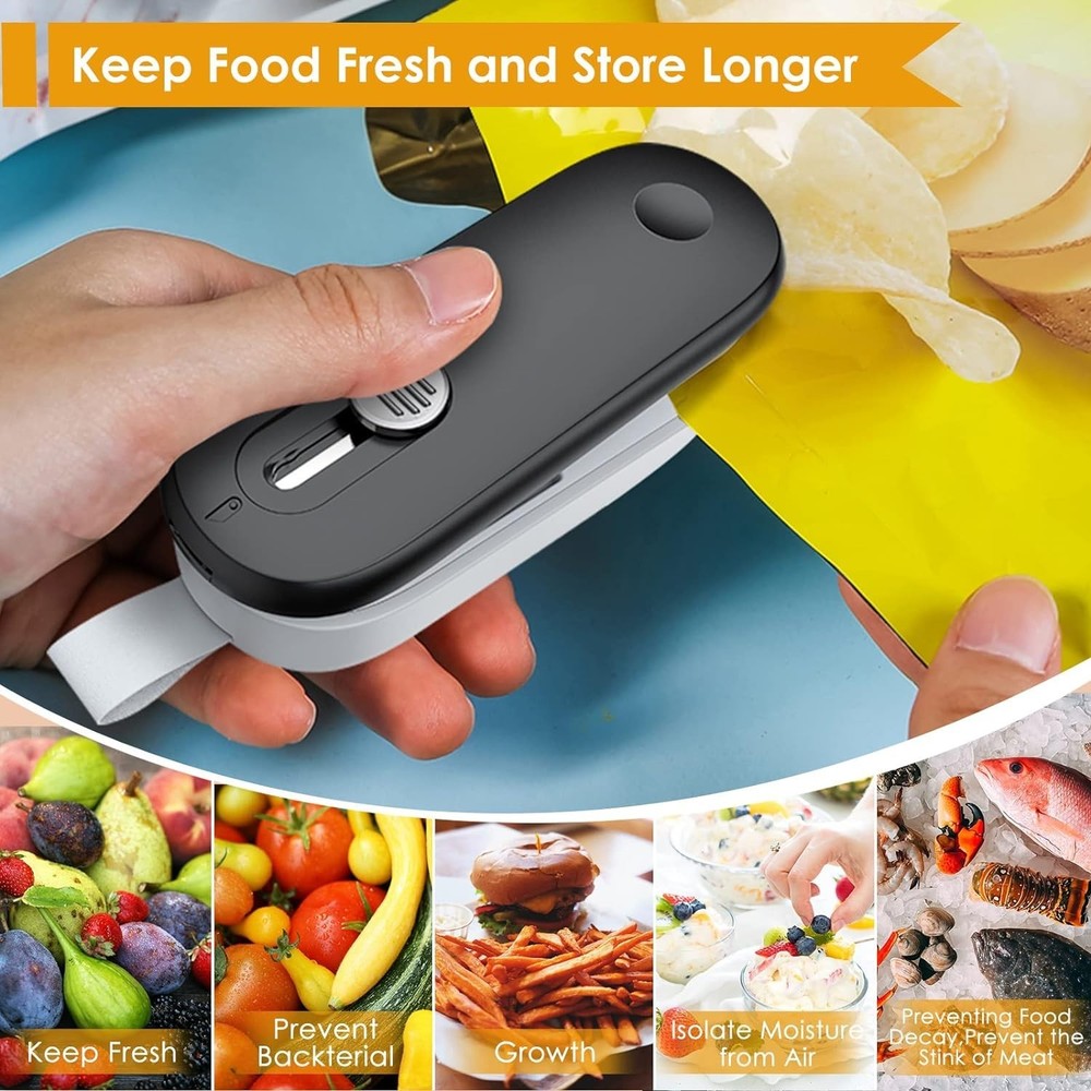 Compact Battery-Powered Heat Sealer with Cutter – Keep Snacks Fresh Effortlessly