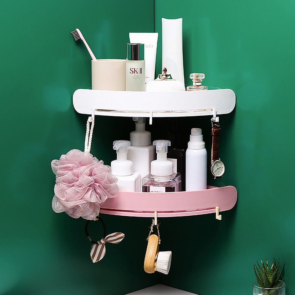 US 1-2Pc Triangular Shower Shelf Corner Storage Rack Bathroom Organizer Holder