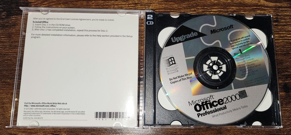 Microsoft Office 2000 Professional UPGRADE Edition w/ Product Key - 2 Discs