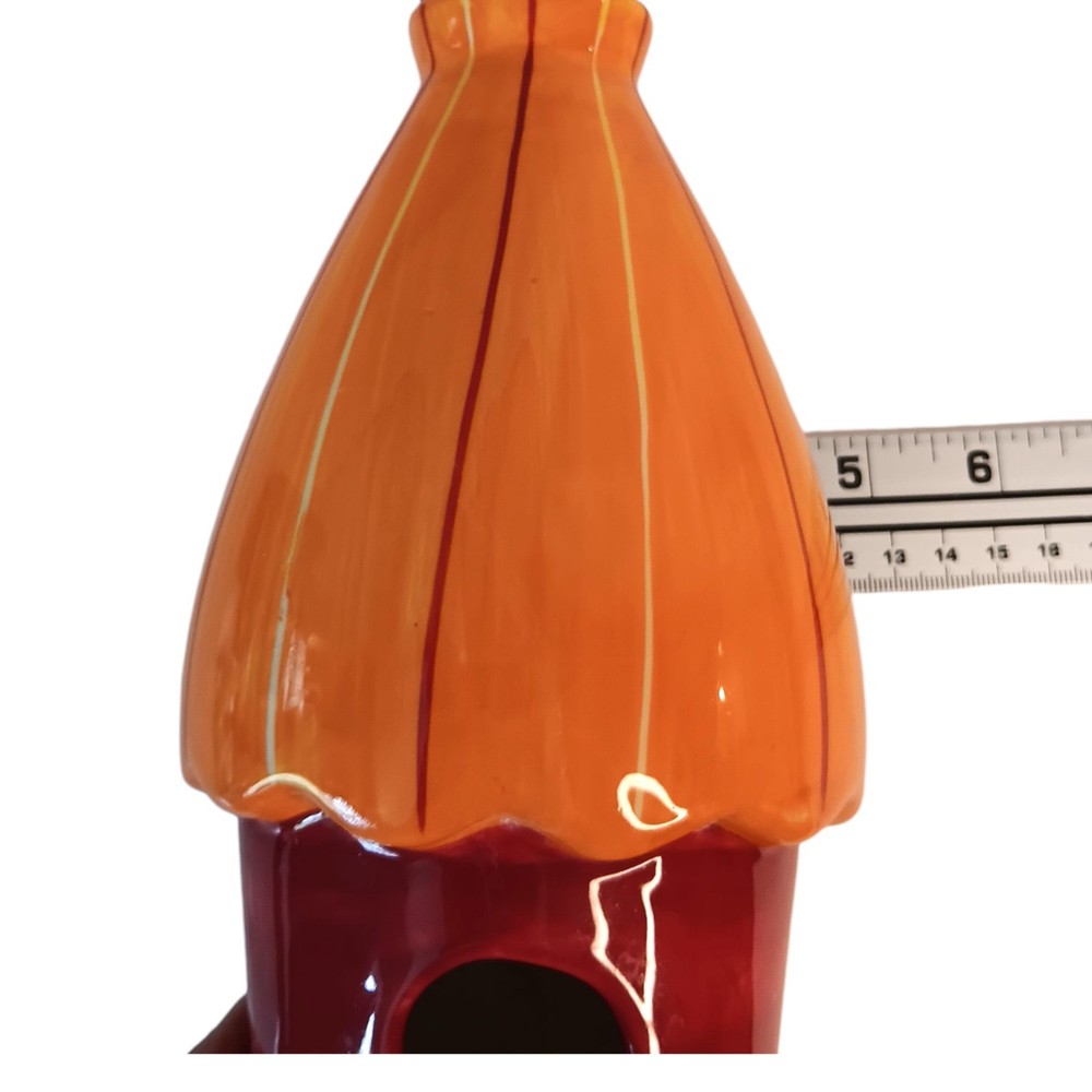 Orange And Red Ceramic Birdhouse 8" x 4"