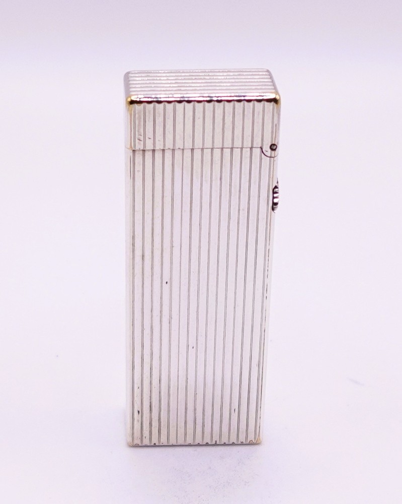Dunhill Rollagas WORKING Vintage Lighter Silver Plated Fluted Vert Stripes 1970s