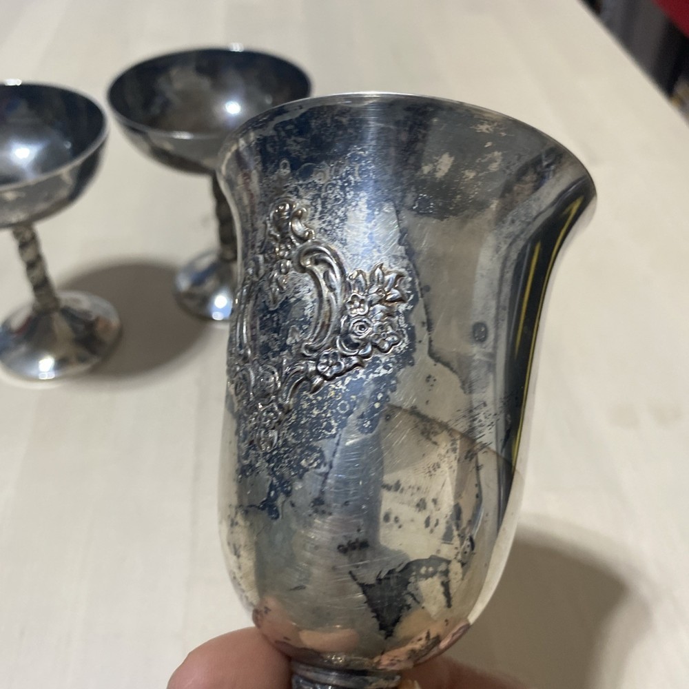 Three Silver Plate Goblets (unbranded And International Silver Co Du Barry)
