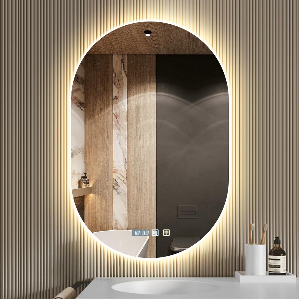 LED Lighted Bathroom Mirror 20x30 Inch Anti-Fog Dimmable With Time Function