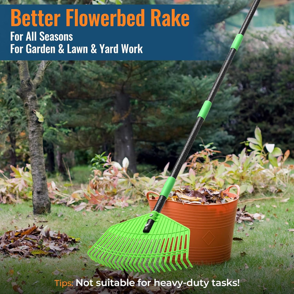Plastic Leaf Rake with Adjustable 73'' Handle-Lightweight&Anti-Break Nylon Head,