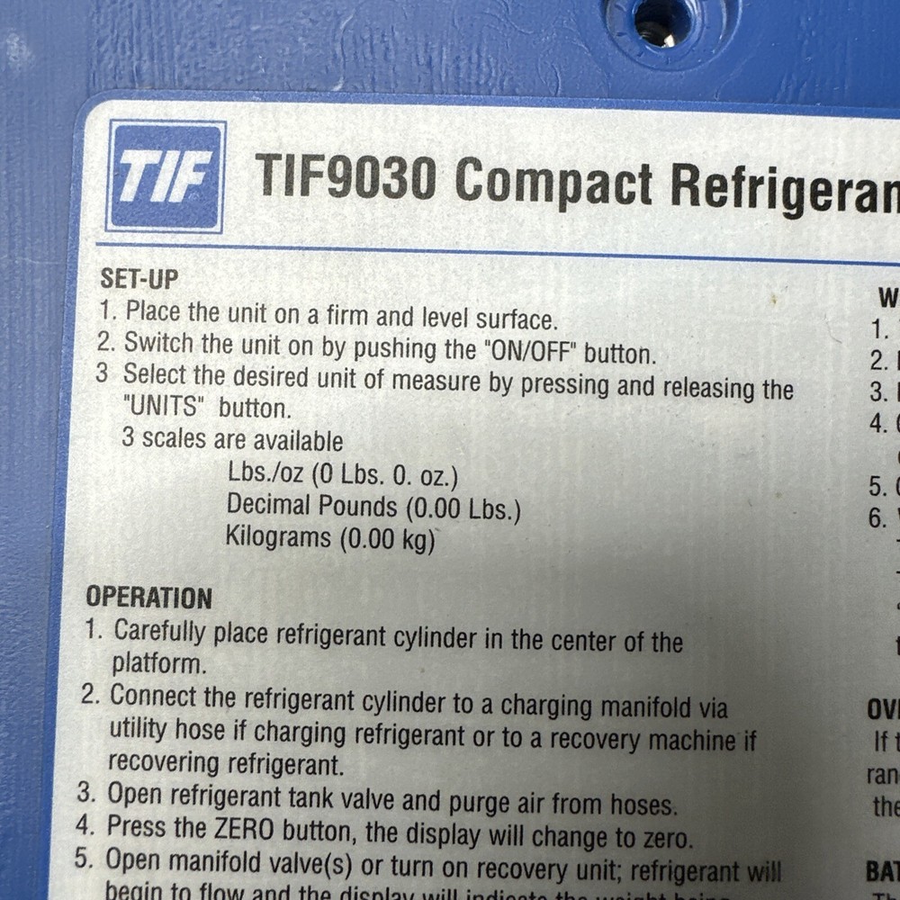 TIF9030 Compact Refrigerant Scale Tested Working