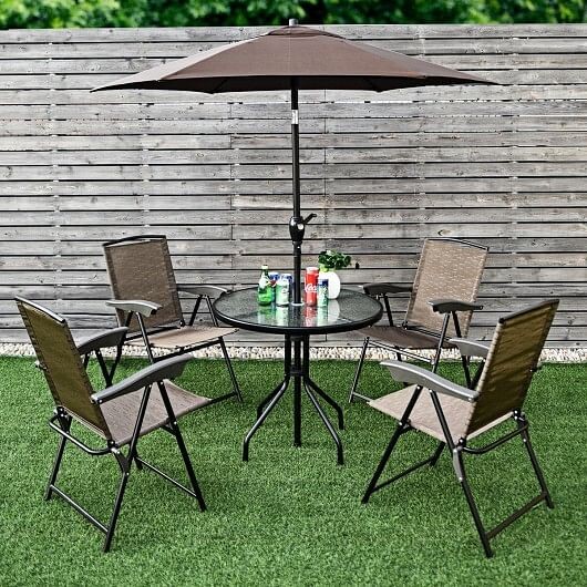 4 Pieces Folding Dining Chairs with Smooth Armrests and Sling Back - Color: Brow