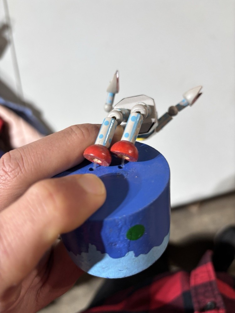 Vintage Schylling Wooden Push Puppet Space Robot