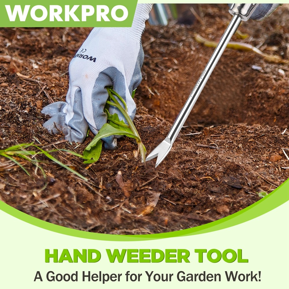 WORKPRO 11.5" Weeder Puller Tool Stainless Steel Weed Remover W/Two-Pronged Fork