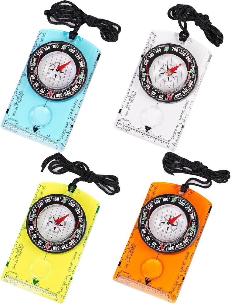 Multifunctional Outdoor Compass with Adjustable Declination and Ruler - 4 Pack