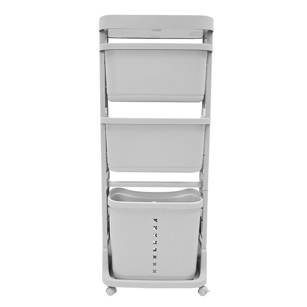 4-Tier Rolling Plastic Laundry Basket Removable Laundry Hamper w/ Wheels Gray
