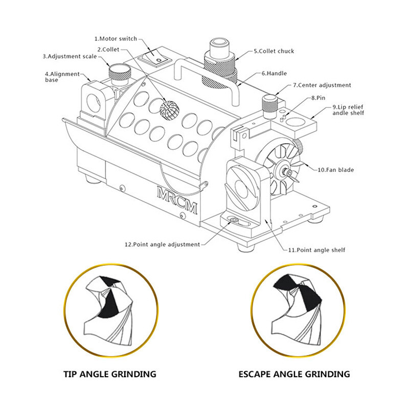 MR-13A Drill Bit Sharpener Grinder 100-135° Angle Grinding Machine 3-13mm 180W