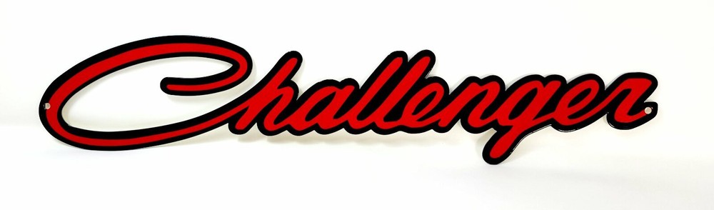Dodge Challenger Script Steel Sign - Red - Small - 19" X 4"