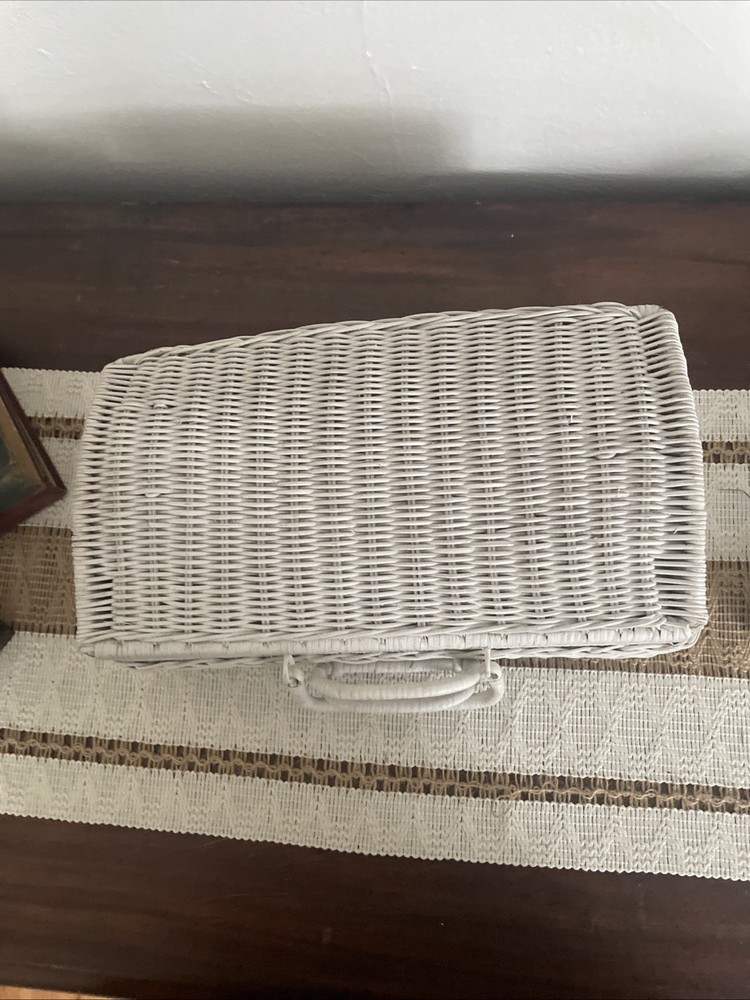 Vintage white wicker storage case