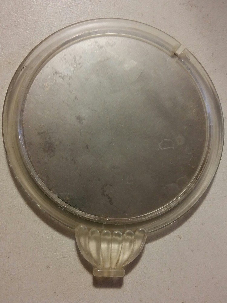 024 Vintage 6.5" Round Deck Vanity Hand Held Mirror Clear Plastic Double Sided