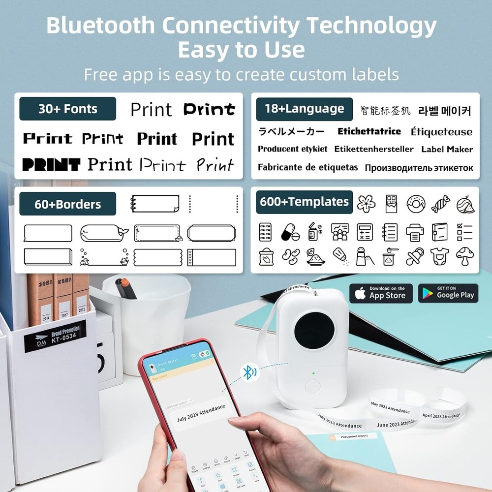 Phomemo D30 Label Maker Machine Portable Bluetooth Mini Thermal Label Printer