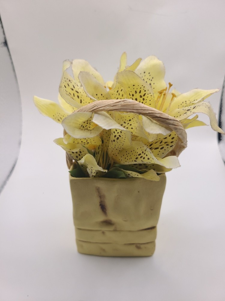 Duck ceramic yellow paper bag planter with texture. Hand painted. Dayna Brown