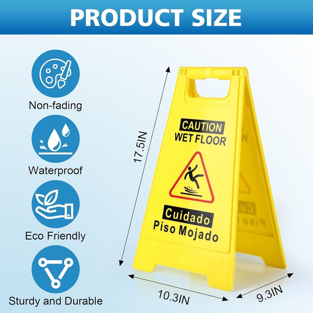 2-Pack Caution Wet Floor Sign,17.5" Height,Bright Yellow Double-Sided Folding