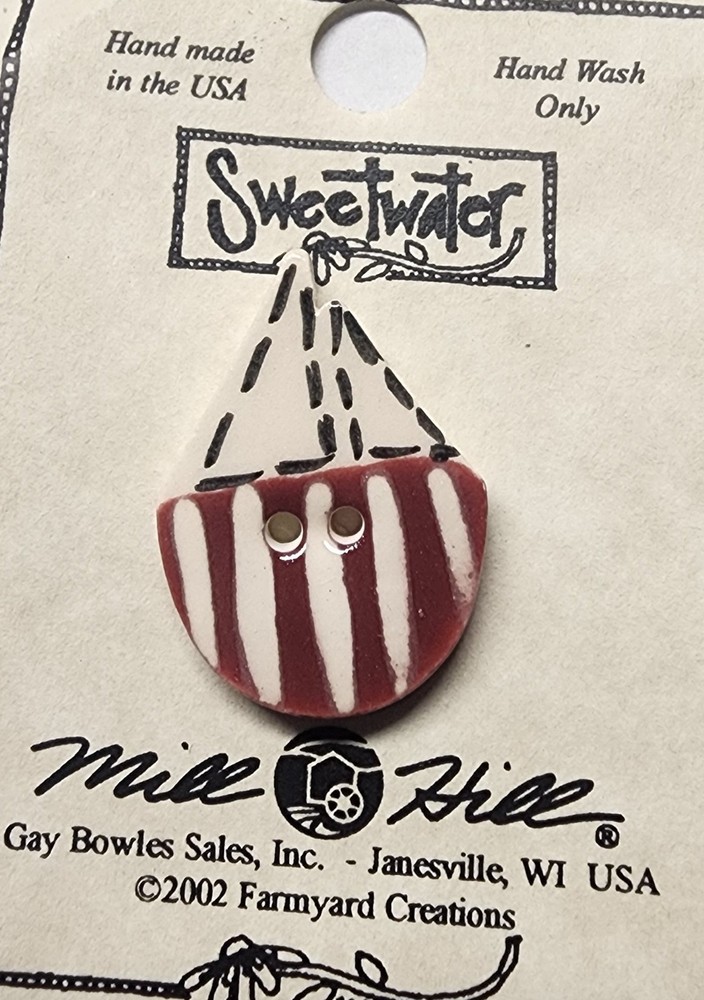 DIY Mill Hill Ceramic Button - Burgundy Sailboat Button