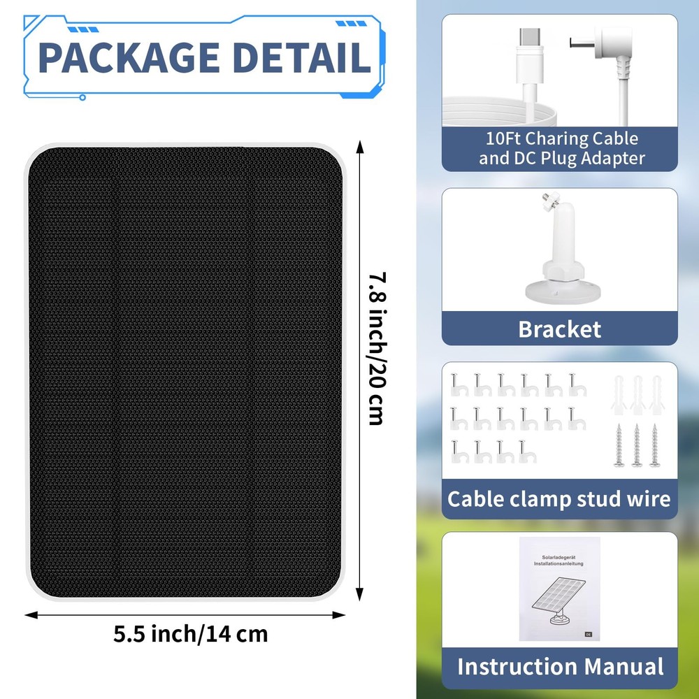 Pywenlo Solar Panel for Ring Camera,2 Pack 4W Weather-Resistant Charger White