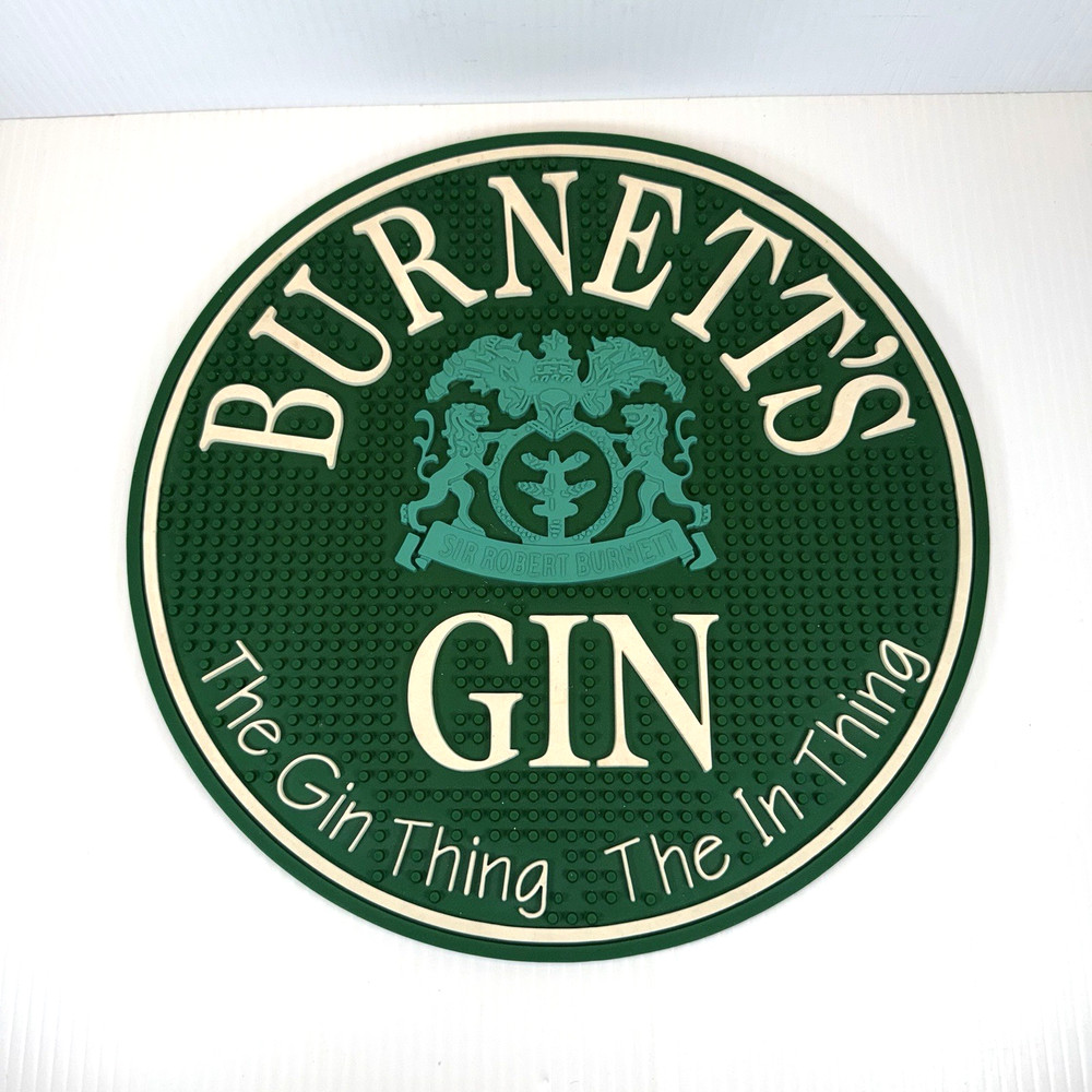 Burnett's Gin "The Gin Thing The In Thing" Green Circular Rubber Bar Mat - EUC