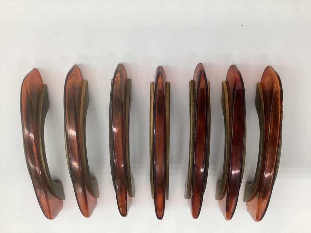 2 3/4” centers Brass Antique Hardware Art Deco Tortoise Bakelite Drawer Pull VTG