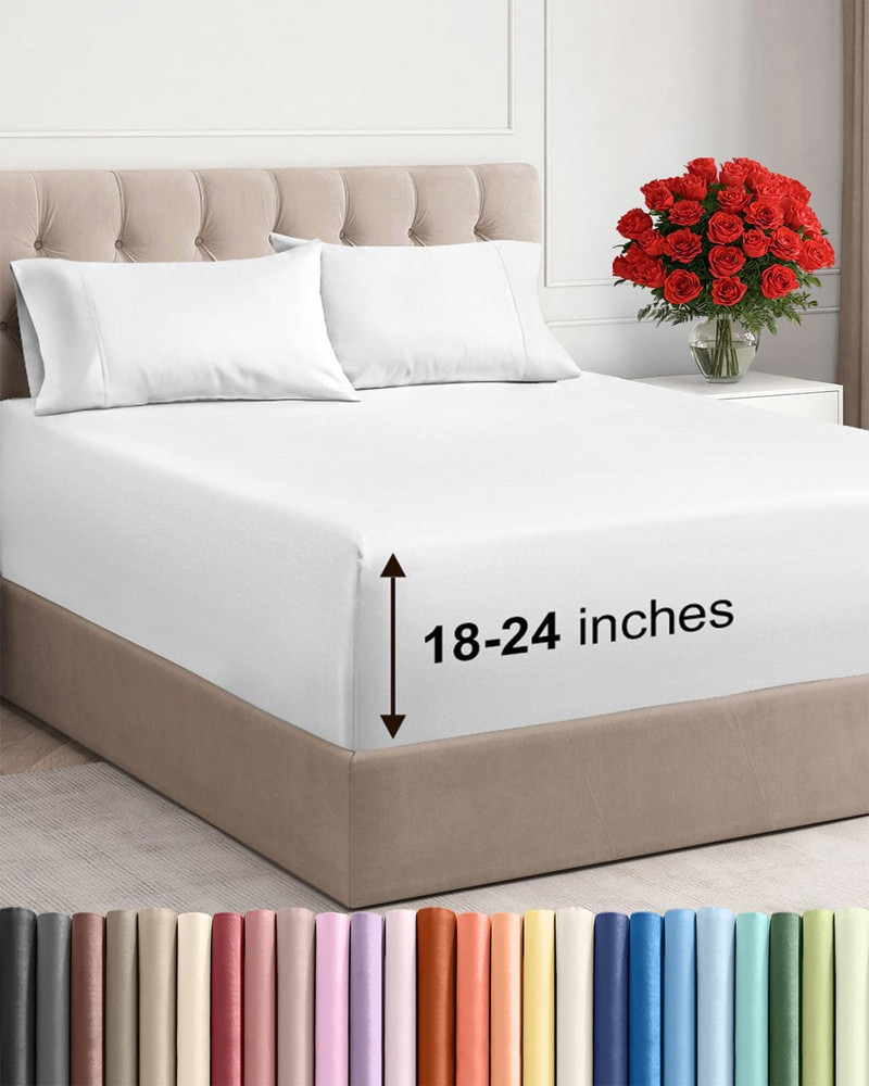 Extra Deep Pocket Queen Sheet Set - 4 Piece Breathable & Cooling Bed Sheets - Ho