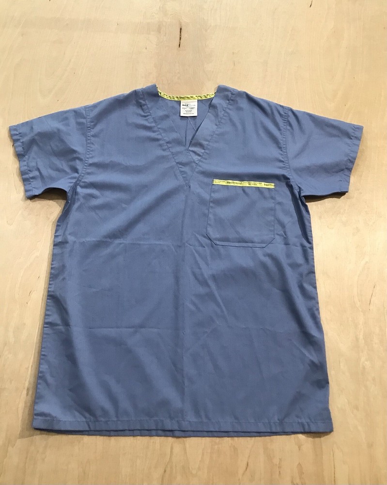 Medi Threads V-Neck Scrub Antimicrobial Top Size Small Blue