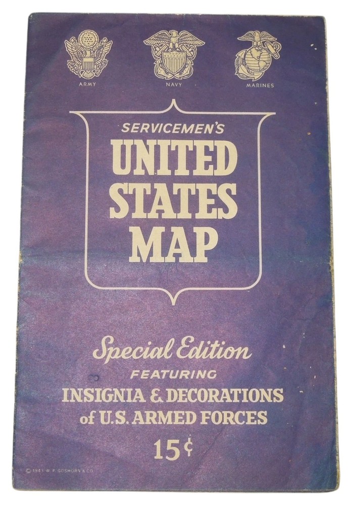 Original WWII US Army Servicemen's US State Map