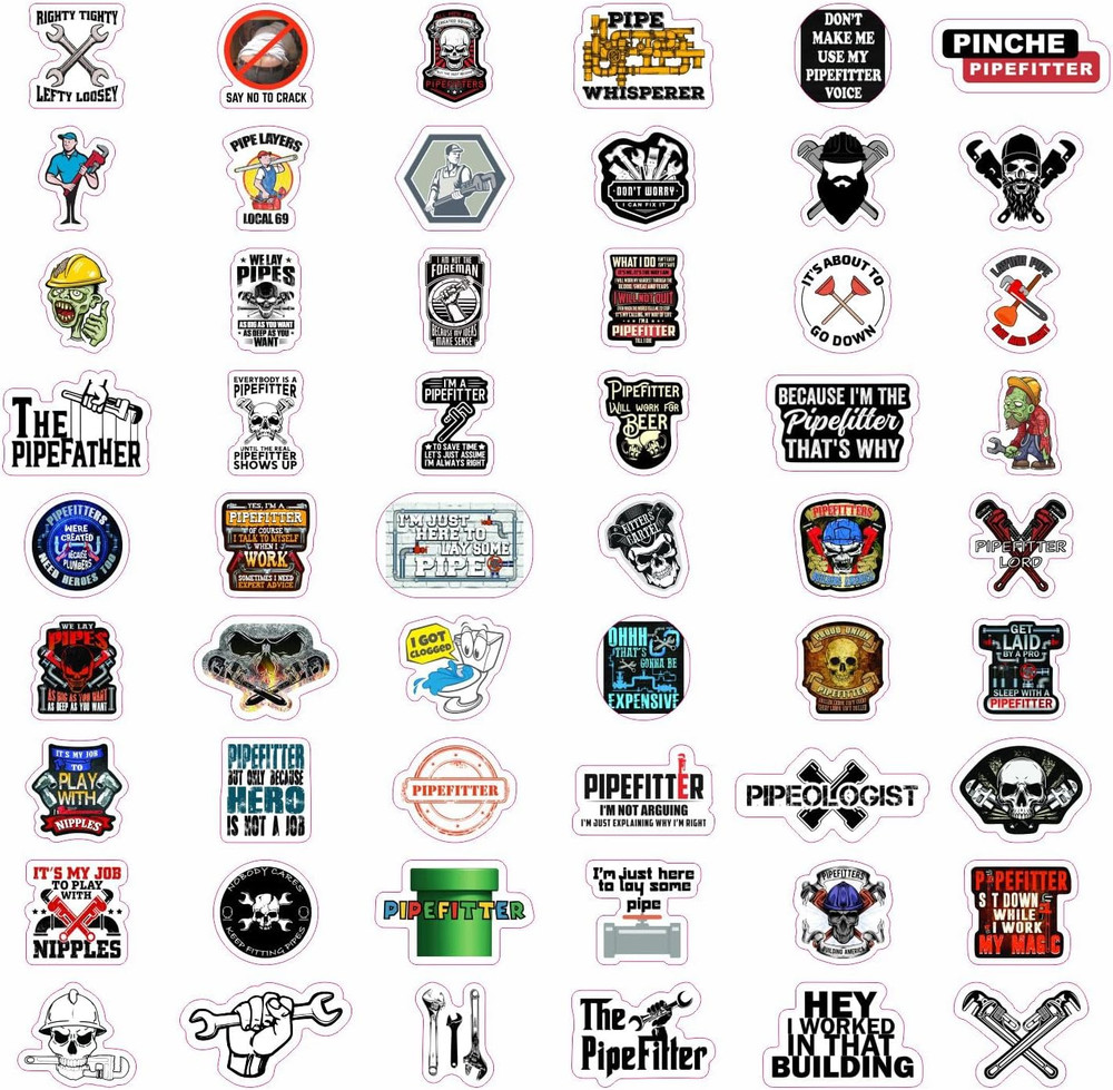 100 Pcs Funny Pipefitter Hard Hat Stickers, Cool Pipefitting Decals