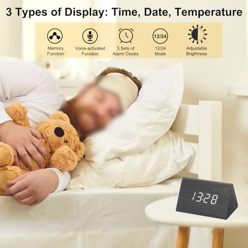 Convenient Alarm Function Wood Clock LED Digital Display Adjustable Brightness
