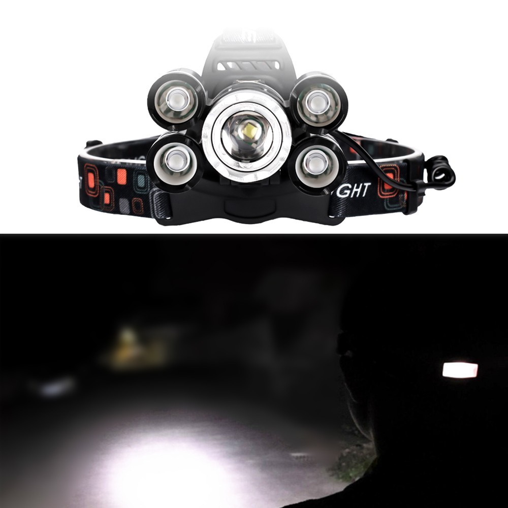 LED Headlamp 5 Head Headlight Flashlight Torch Light