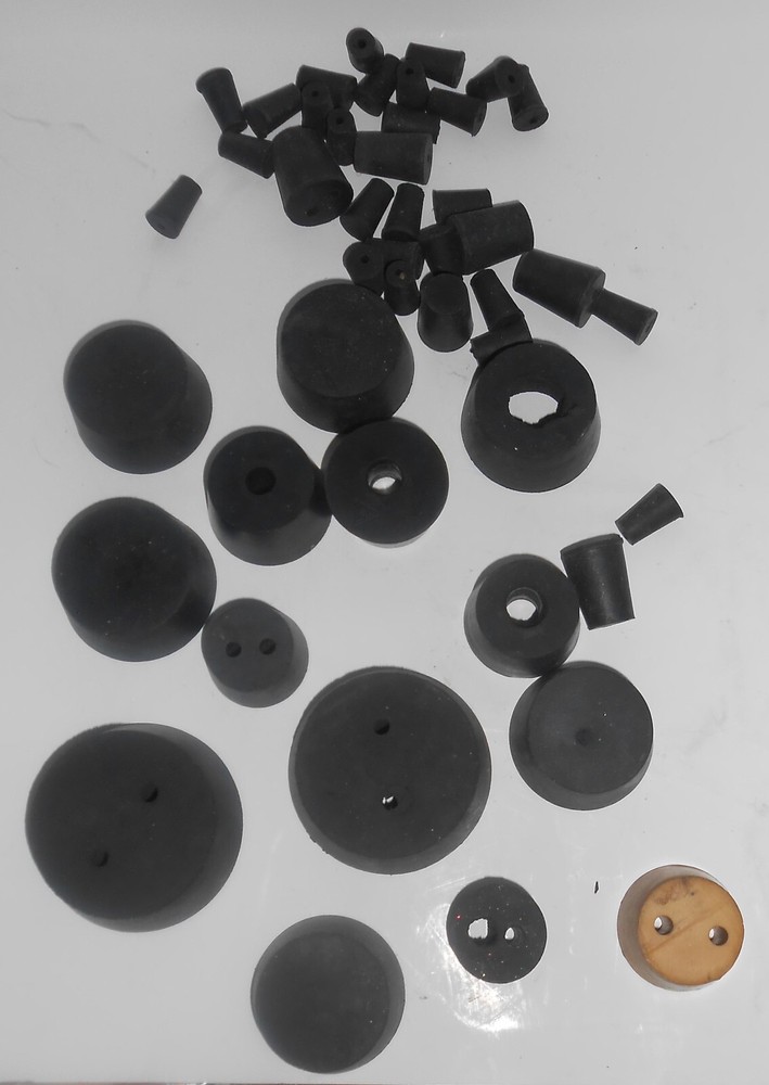 Solid Rubber Stoppers Lab Tapered Plugs Rubber Corks Various Sizes 0-1-2 Holes