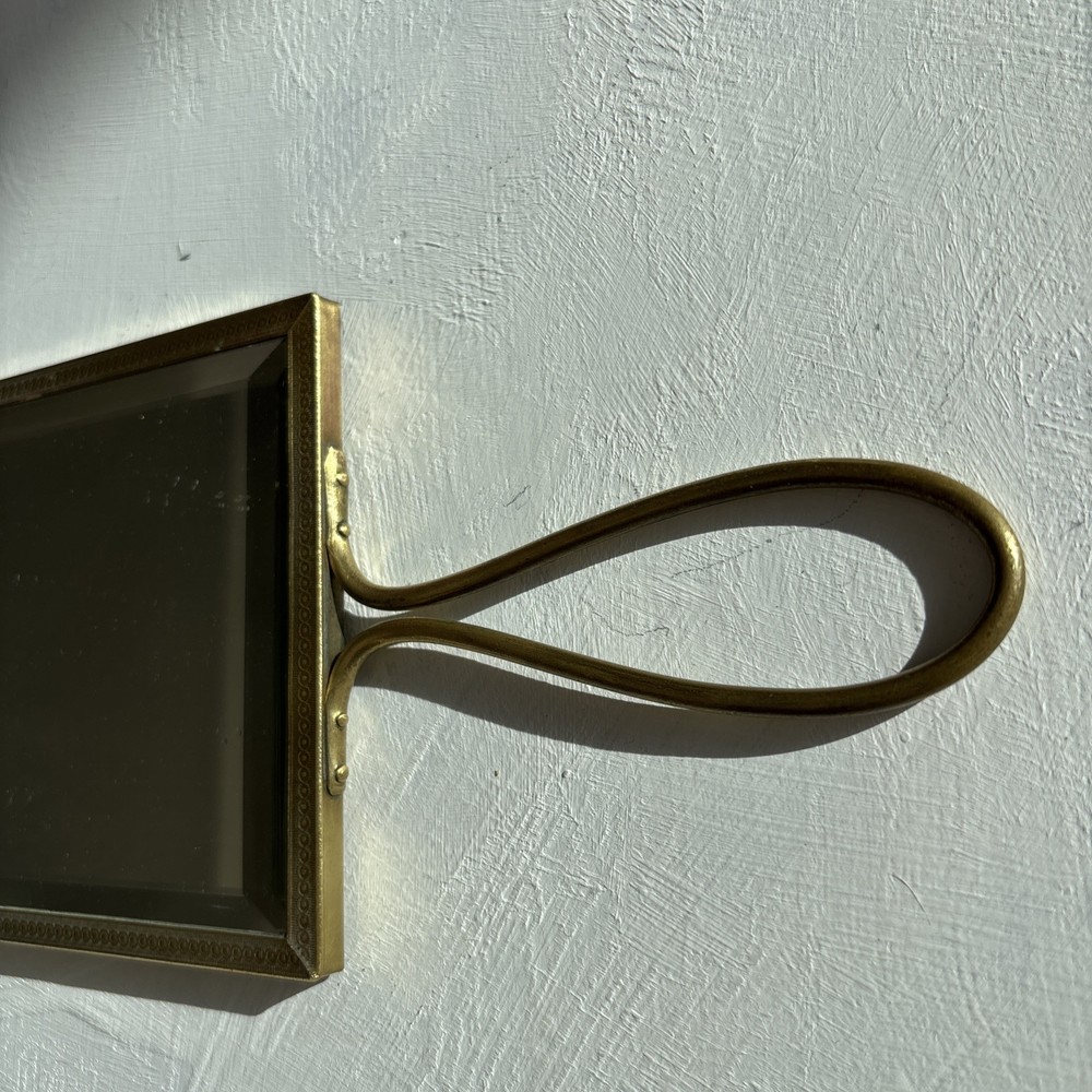 Vintage Large Art Deco Solid Brass Frame HandHeld Mirror - Beveled Glass