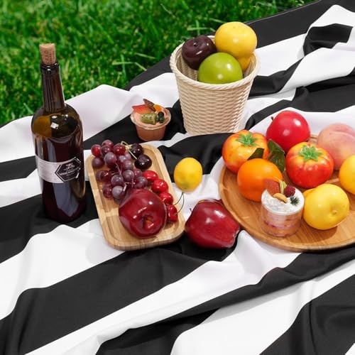 and White Striped Tablecloth for Rectangle 104" x 60" (Rectangular) Black