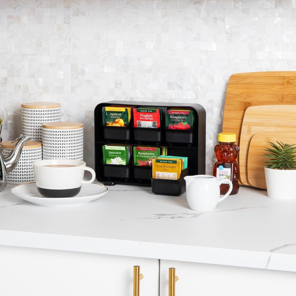Elegant Kitchen Tea Bag Organizer: 6-Drawer Storage for Clutter-Free Counters