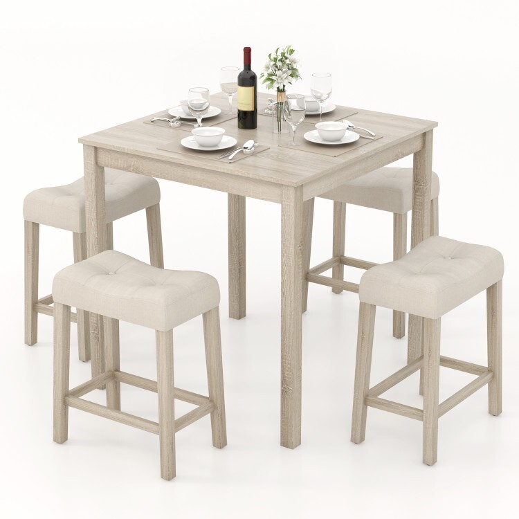 5-Piece Modern Dining Bar Table Set 4-Padded Bar Stools Kitchen Living Room Set